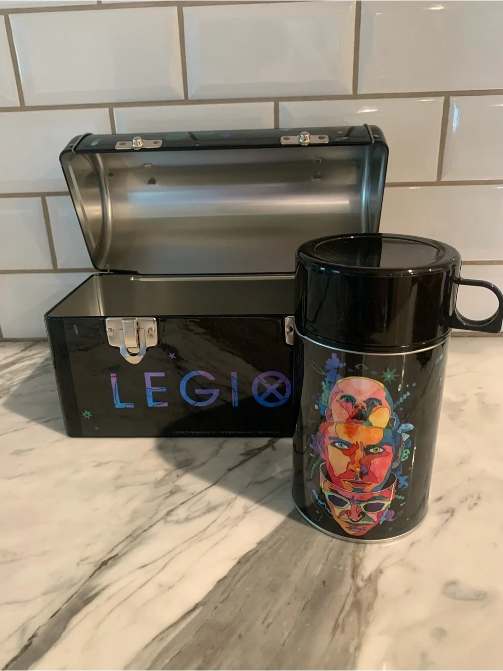 Multicolor Psychedelic Face Metal Lunchbox and Thermos Set - Home Accents